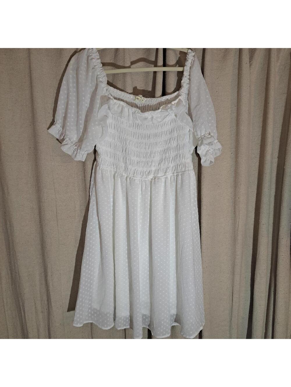 White Polka Dot Puff Sleeve Dress 2X